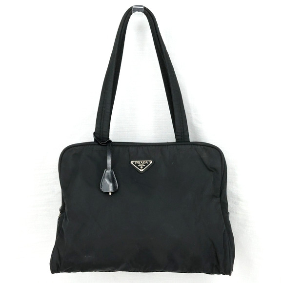 Prada Bag Womens Black Nylon Tote Shoulder Handbag Handle Zip Lock Key Classic - Picture 1 of 16